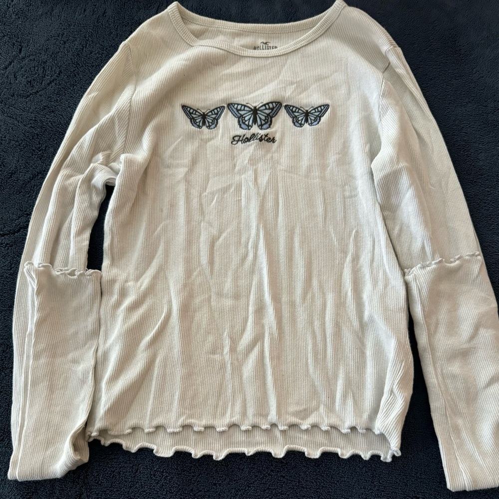 Hollister Gray Butterflies Blouse